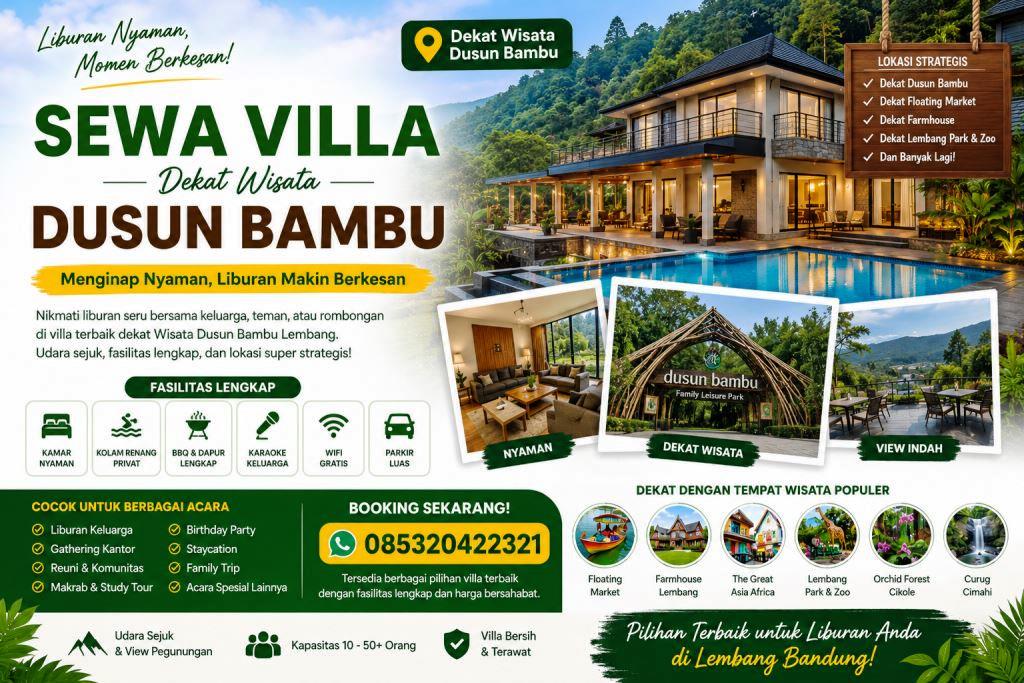 sewa villa dekat dusun bambu